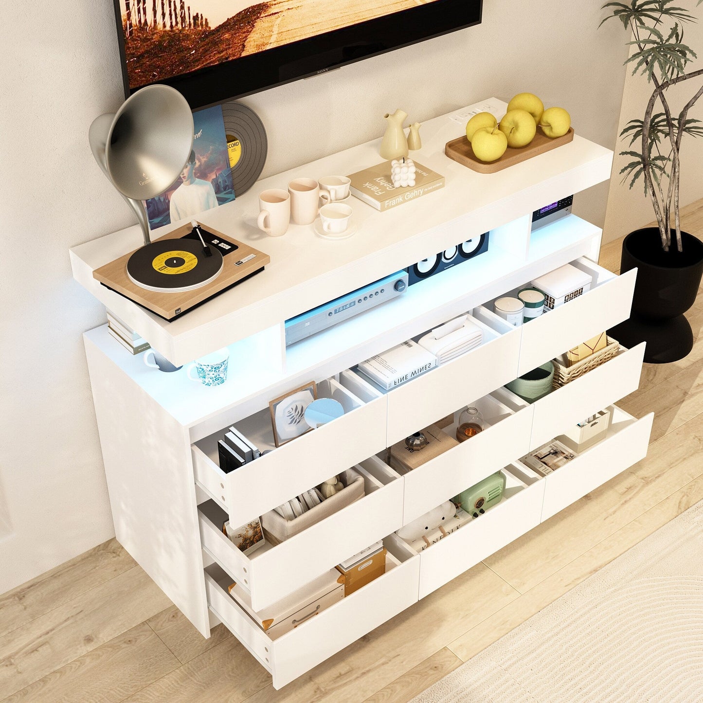 FUFU&GAGA Modern/Contemporary White Tv Cabinet Integrated Tv Mount (Accommodates TVs up to 48-in)