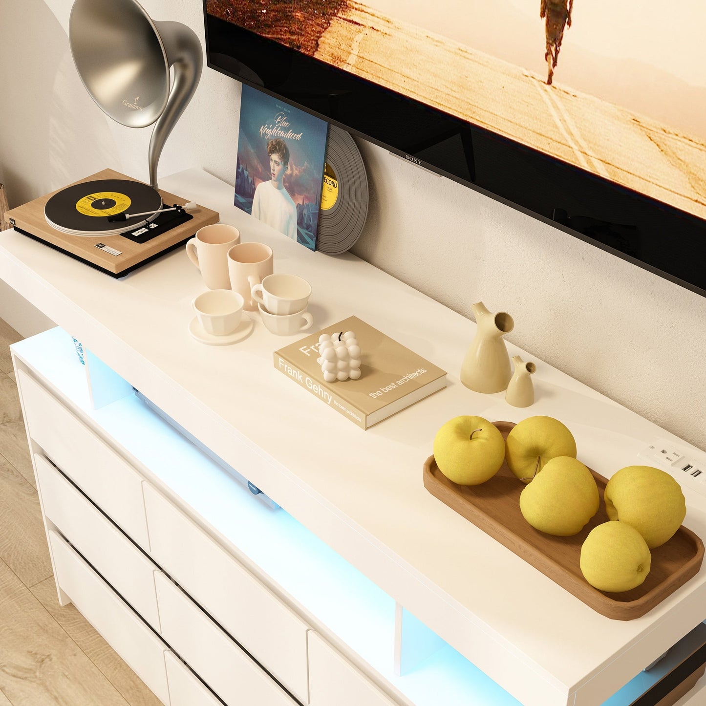 FUFU&GAGA Modern/Contemporary White Tv Cabinet Integrated Tv Mount (Accommodates TVs up to 48-in)