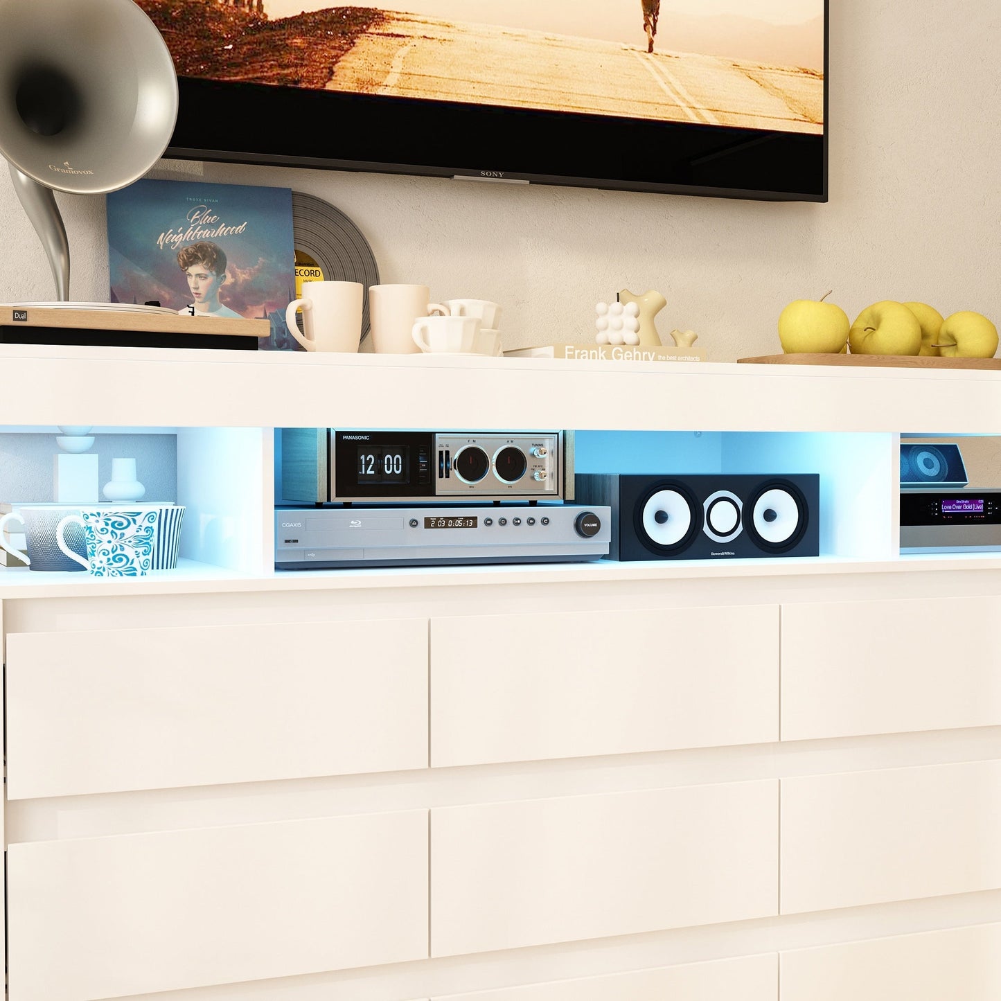 FUFU&GAGA Modern/Contemporary White Tv Cabinet Integrated Tv Mount (Accommodates TVs up to 48-in)
