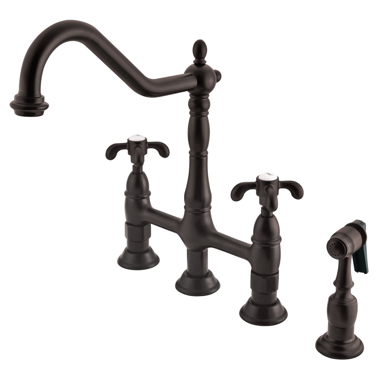 Elements of Design French Country Oil-Rubbed Bronze 2-Handle Deck-Mount Bridge Kitchen Faucet with Side Sprayer
