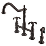Elements of Design French Country Oil-Rubbed Bronze 2-Handle Deck-Mount Bridge Kitchen Faucet with Side Sprayer