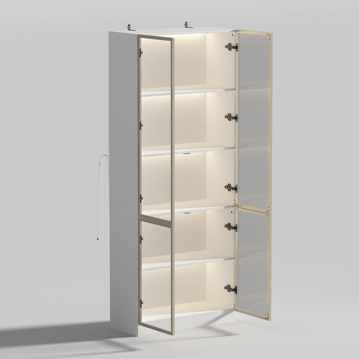 FUFU&GAGA Kitchen Cabinet With Tempered Glass Doors And Light