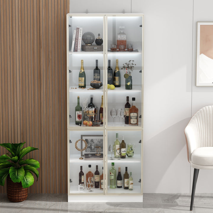 FUFU&GAGA Kitchen Cabinet With Tempered Glass Doors And Light