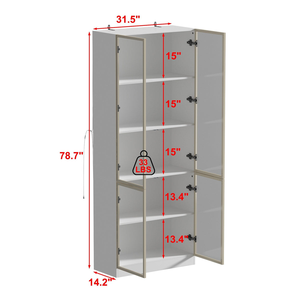 FUFU&GAGA Kitchen Cabinet With Tempered Glass Doors And Light