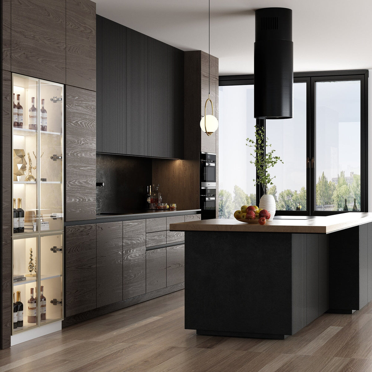 FUFU&GAGA Kitchen Cabinet With Tempered Glass Doors And Light