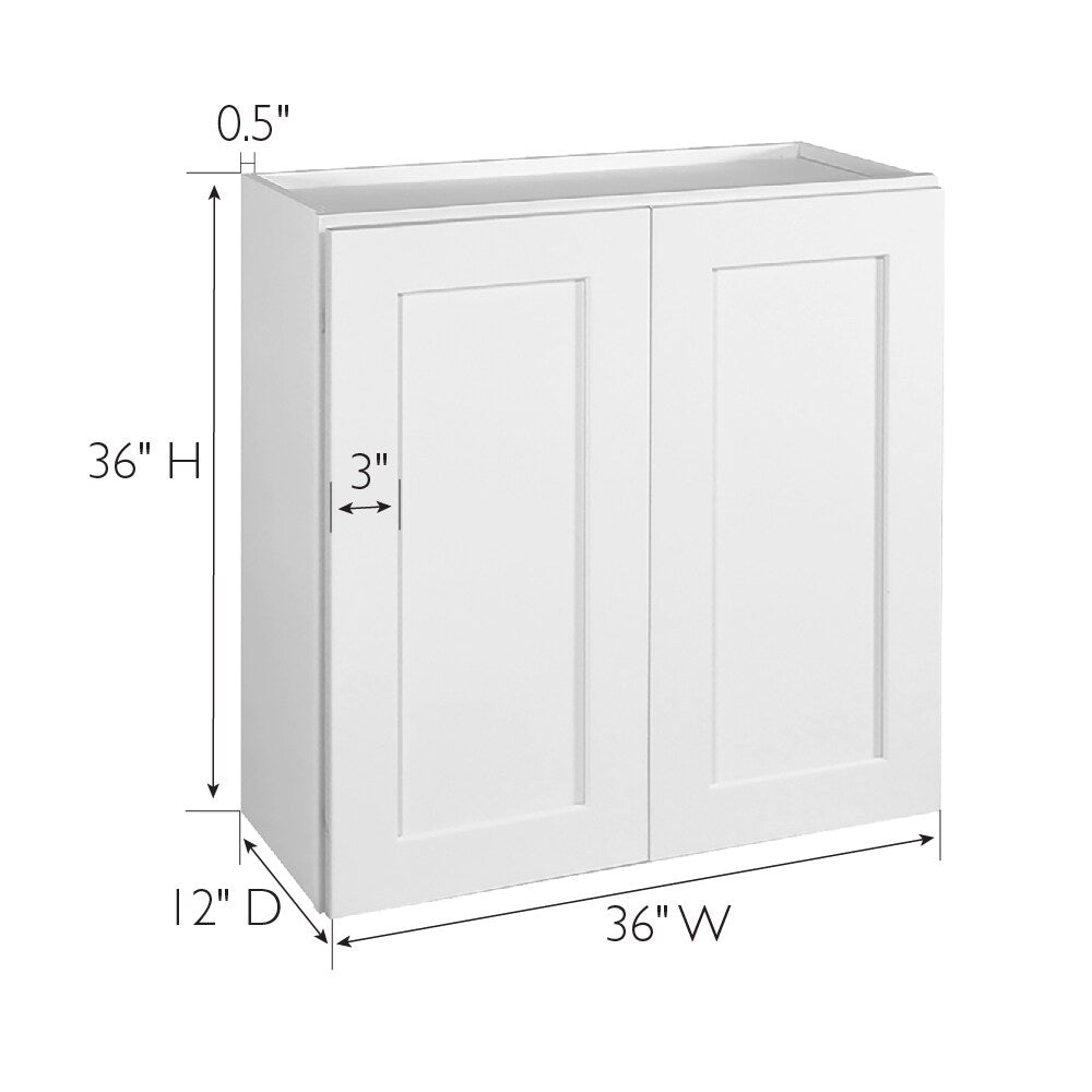 Design House Brookings 36-in W x 36-in H x 12-in D White Maple Wall Fully Assembled Plywood Cabinet (Recessed Panel Shaker Door Style)