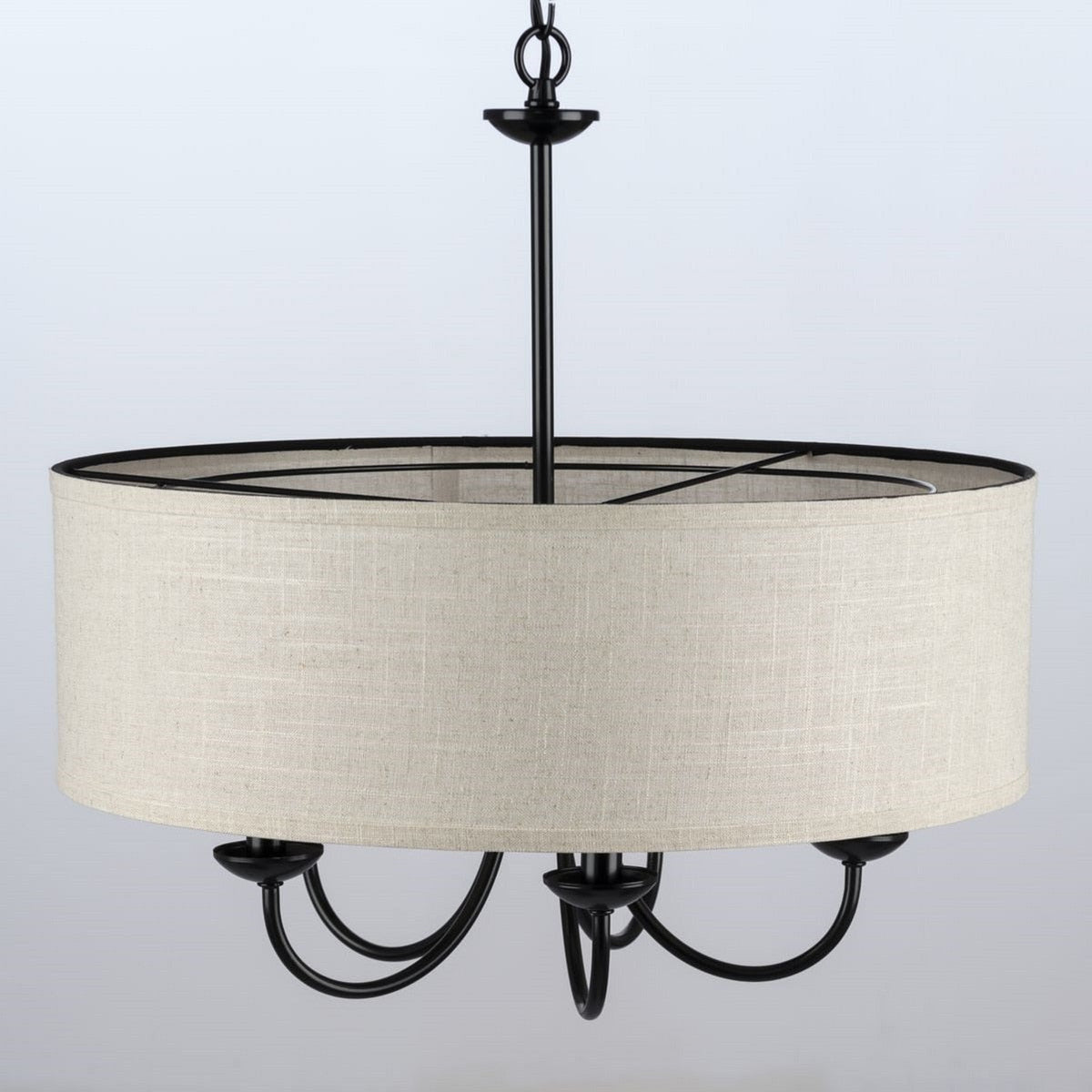 Progress Lighting Drum Shade 5-Light Matte Black Farmhouse Chandelier