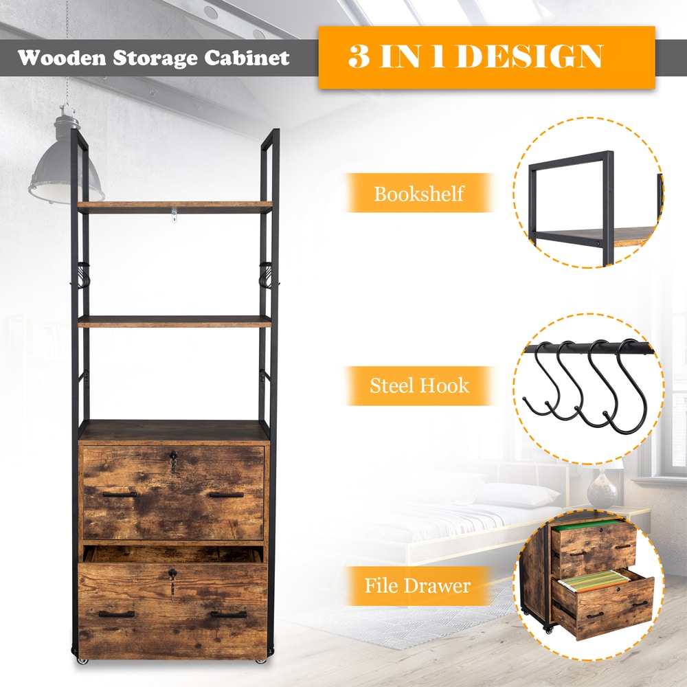 Winado Brown 2-Drawer 18.89-in File Cabinet