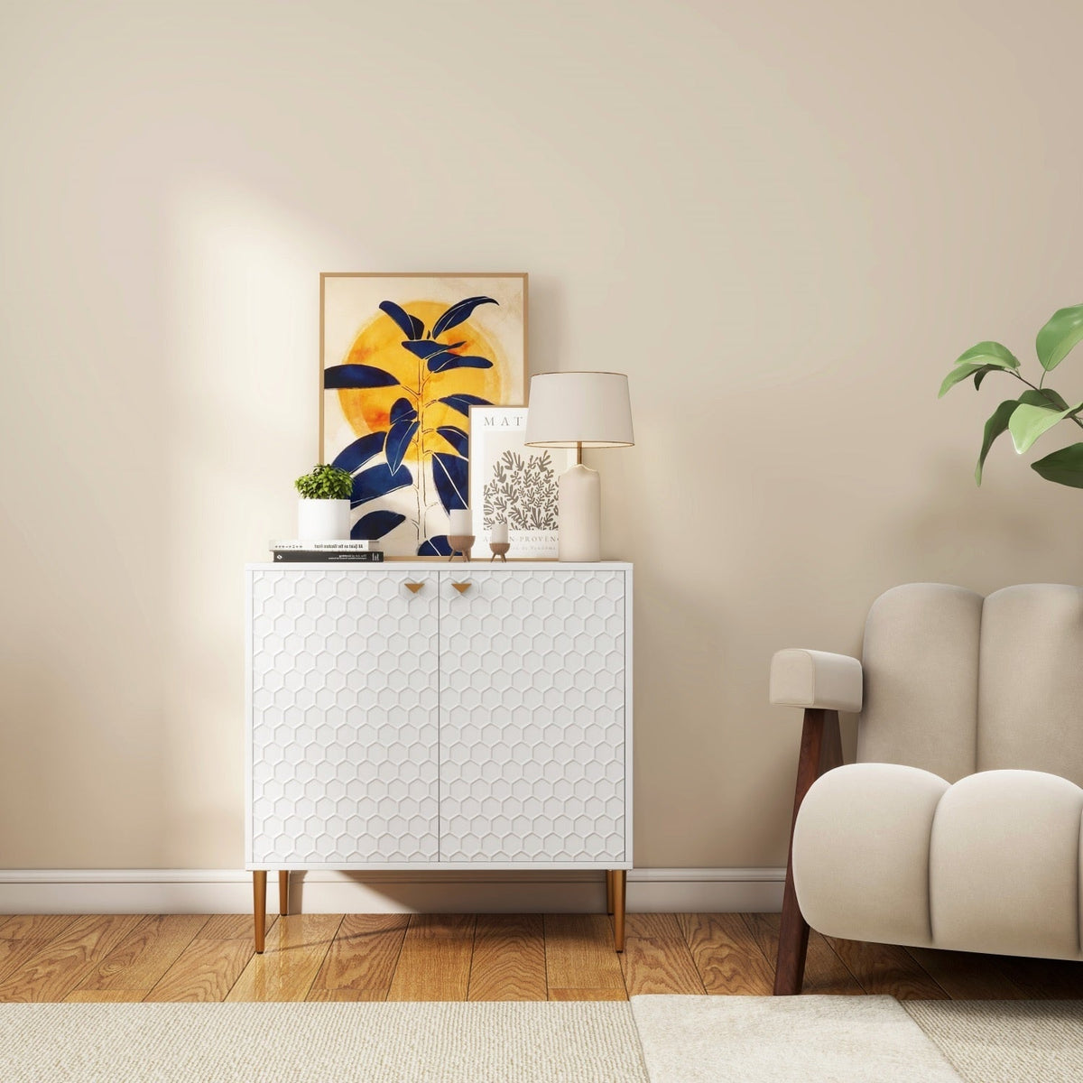 Mondawe 2Doors Locker Accent Cabinet Chests White