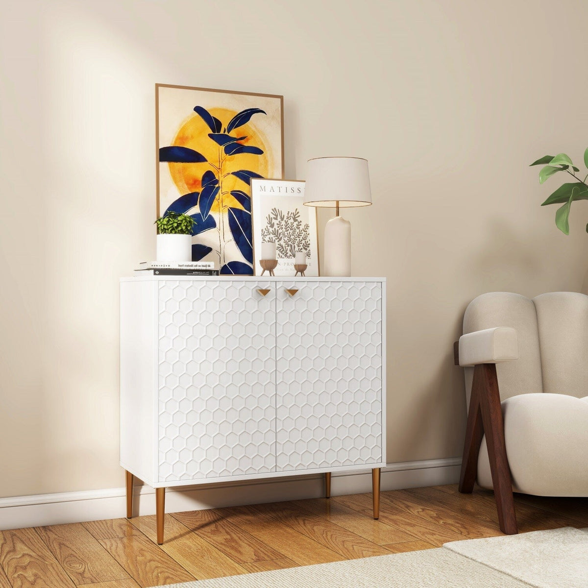 Mondawe 2Doors Locker Accent Cabinet Chests White