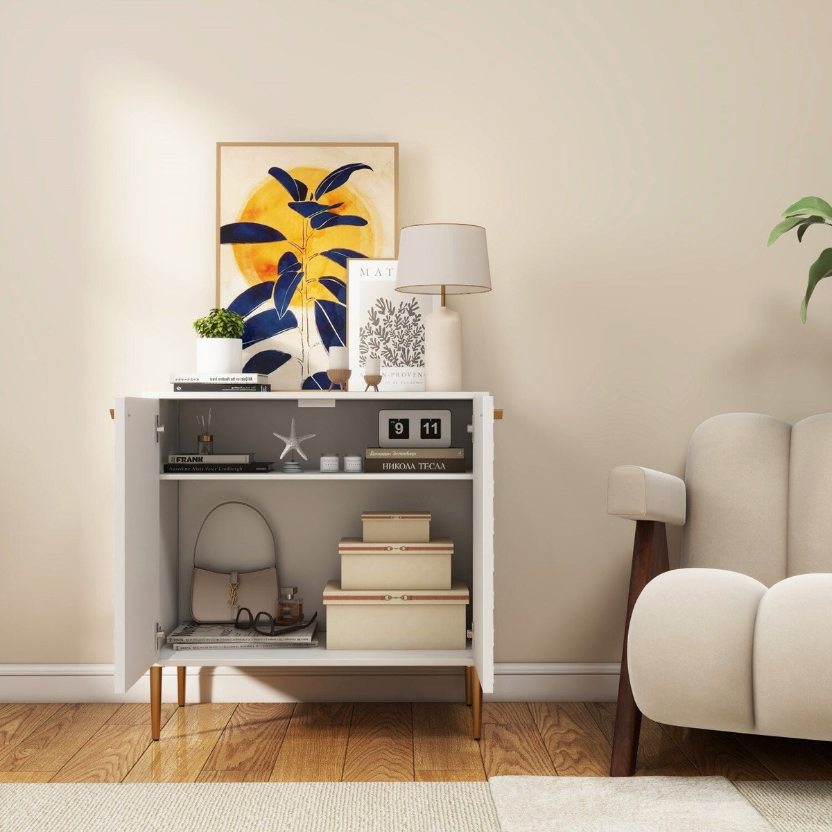 Mondawe 2Doors Locker Accent Cabinet Chests White