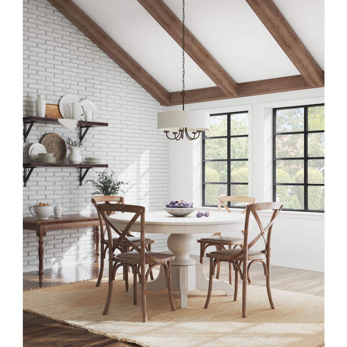 Progress Lighting Drum Shade 5-Light Antique Off-white Transitional Chandelier