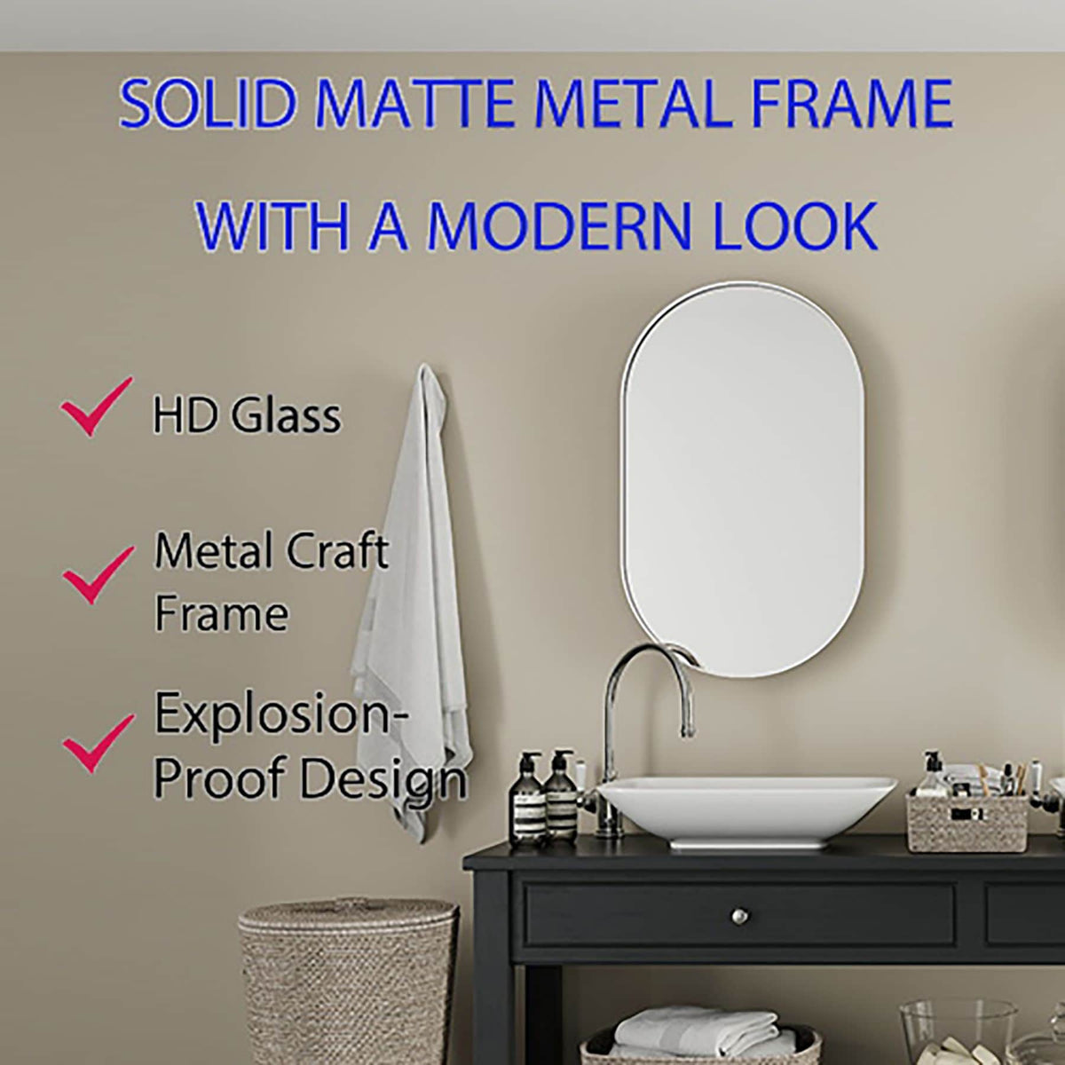 WELLFOR 20.5-in x 33.5-in Surface/Recessed Mount White Mirrored Oval Soft Close Medicine Cabinet