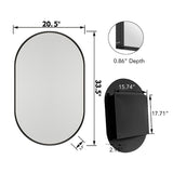 WELLFOR 20.5-in x 33.5-in Surface/Recessed Mount Black Mirrored Oval Soft Close Medicine Cabinet