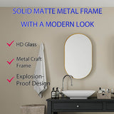WELLFOR 20.5-in x 33.5-in Surface/Recessed Mount Gold Mirrored Oval Soft Close Medicine Cabinet