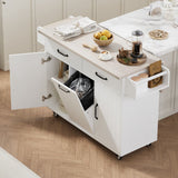Runesay White Mdf Base with Mdf Wood Top Rolling Kitchen Island (20.55-in x 51.06-in x 35.04-in)
