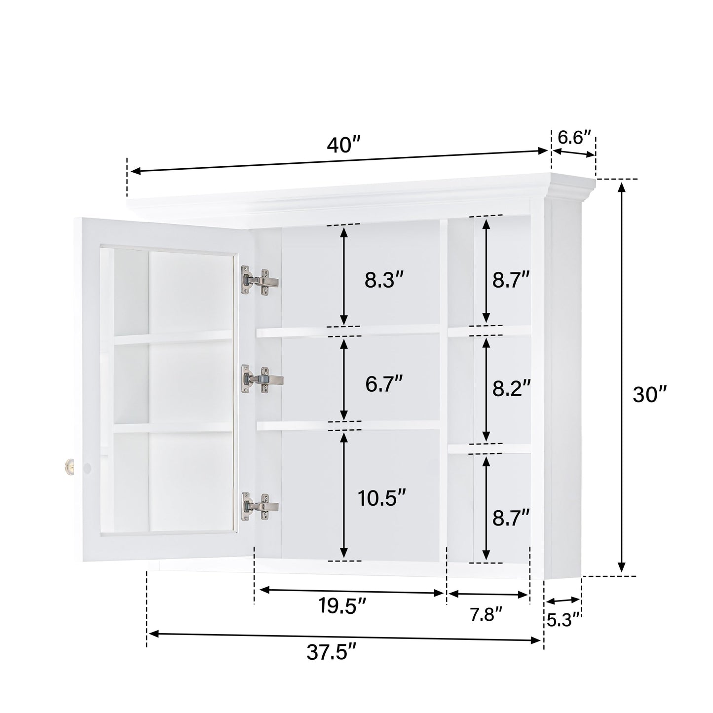 Forclover 40-in x 30-in Surface Mount White Mirrored Soft Close Medicine Cabinet