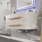 Eviva Element 44"W x 20"D White Wall Mount Bathroom Vanity with White Solid Surface Countertop and Integrated Sink