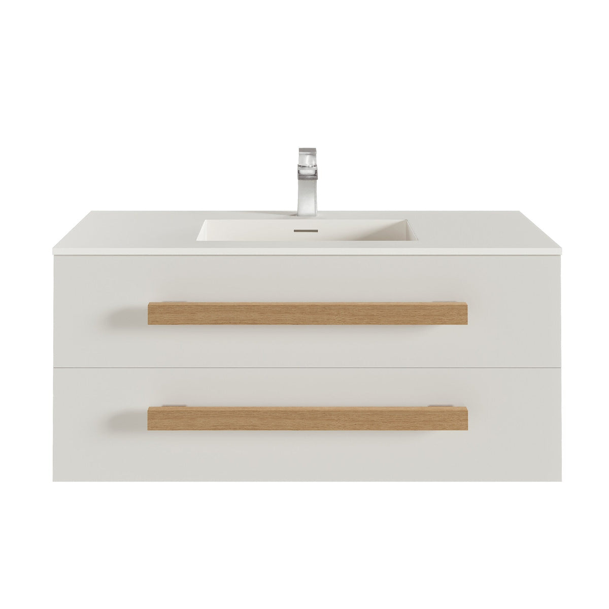 Eviva Element 44"W x 20"D White Wall Mount Bathroom Vanity with White Solid Surface Countertop and Integrated Sink