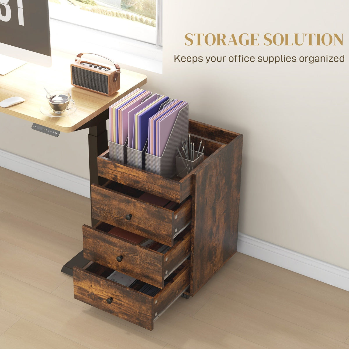 Maocao Hoom Rustic Brown 3-Drawer 16.9-in File Cabinet