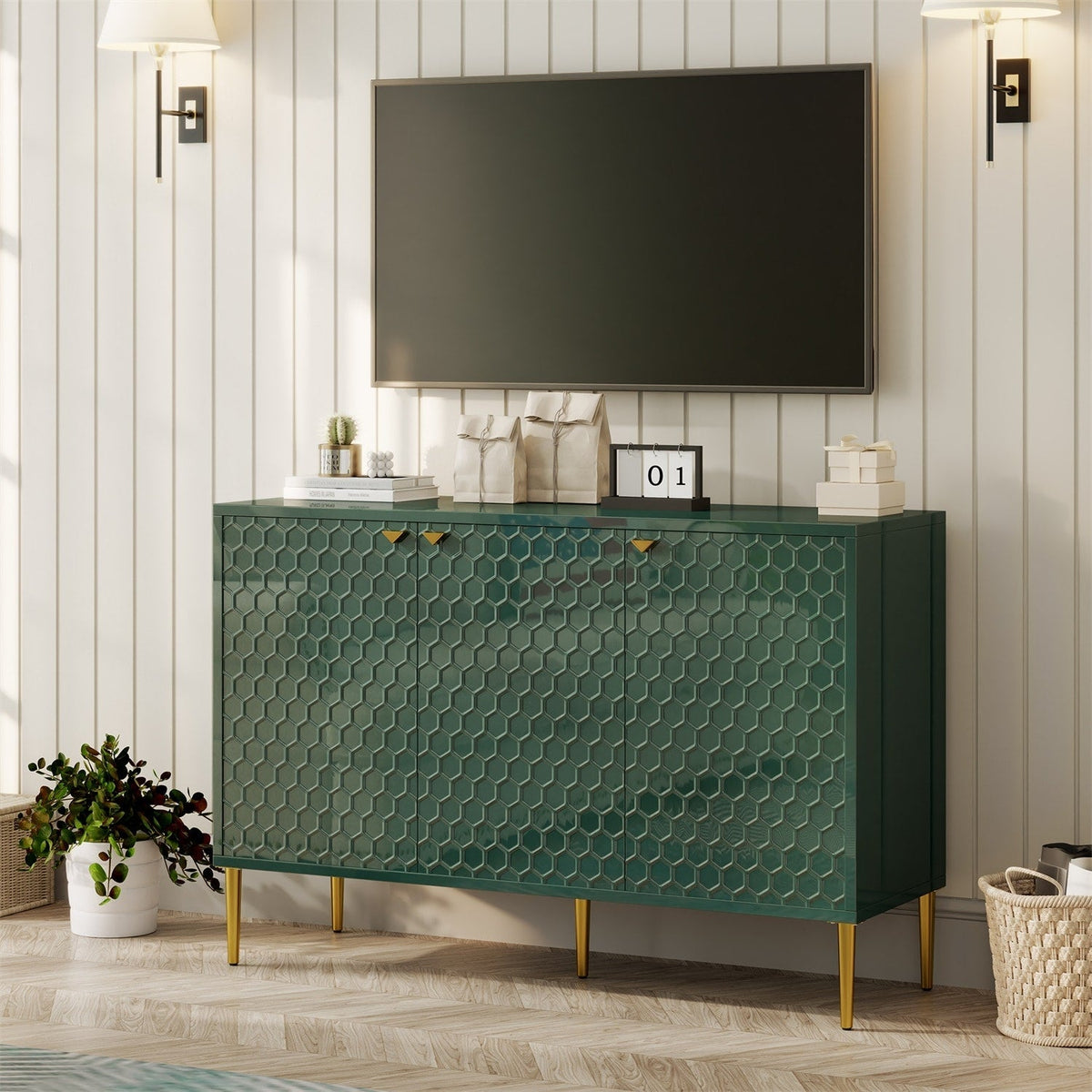 Mondawe 29.5 in. 3-Door Accent Cabinet, Green