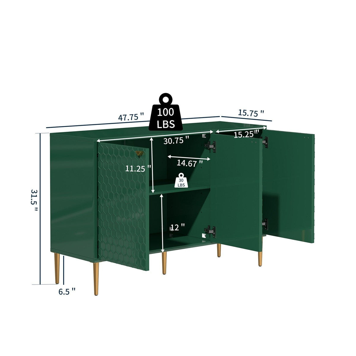 Mondawe 29.5 in. 3-Door Accent Cabinet, Green