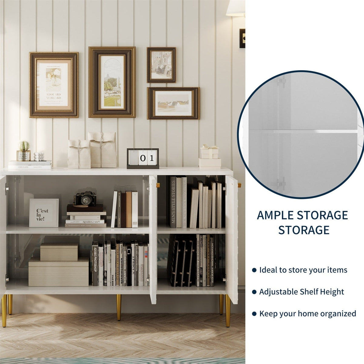Mondawe 29.5 in. 3-Door Accent Cabinet, White