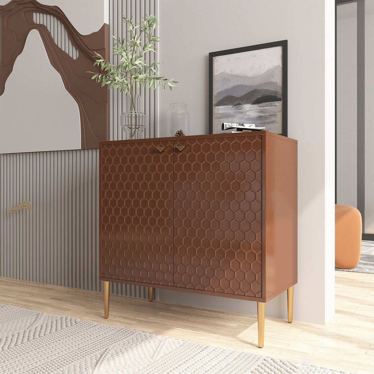 Mondawe 2 Doors Locker Accent Cabinet Chests Coffee