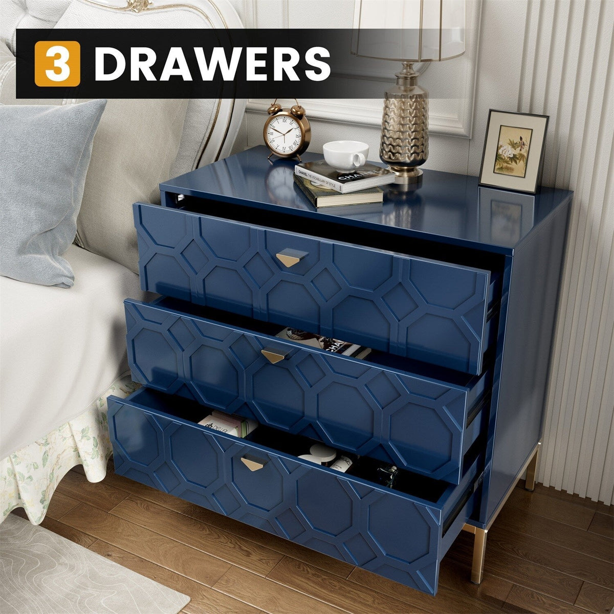 Mondawe 31.5 in. 3-Drawer  Cabinet, Blue
