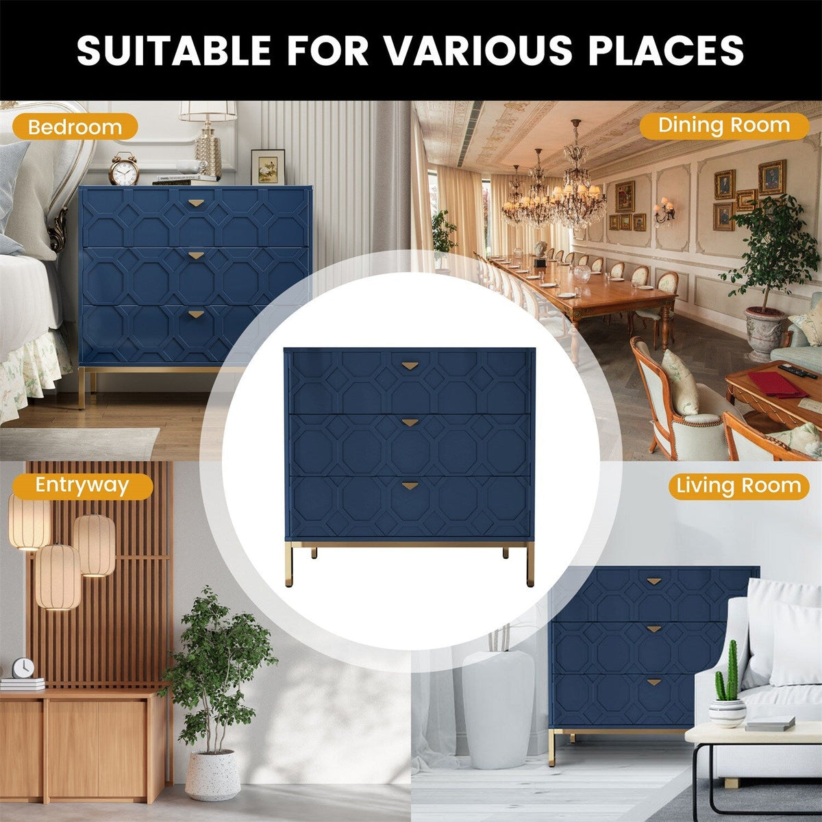 Mondawe 31.5 in. 3-Drawer  Cabinet, Blue