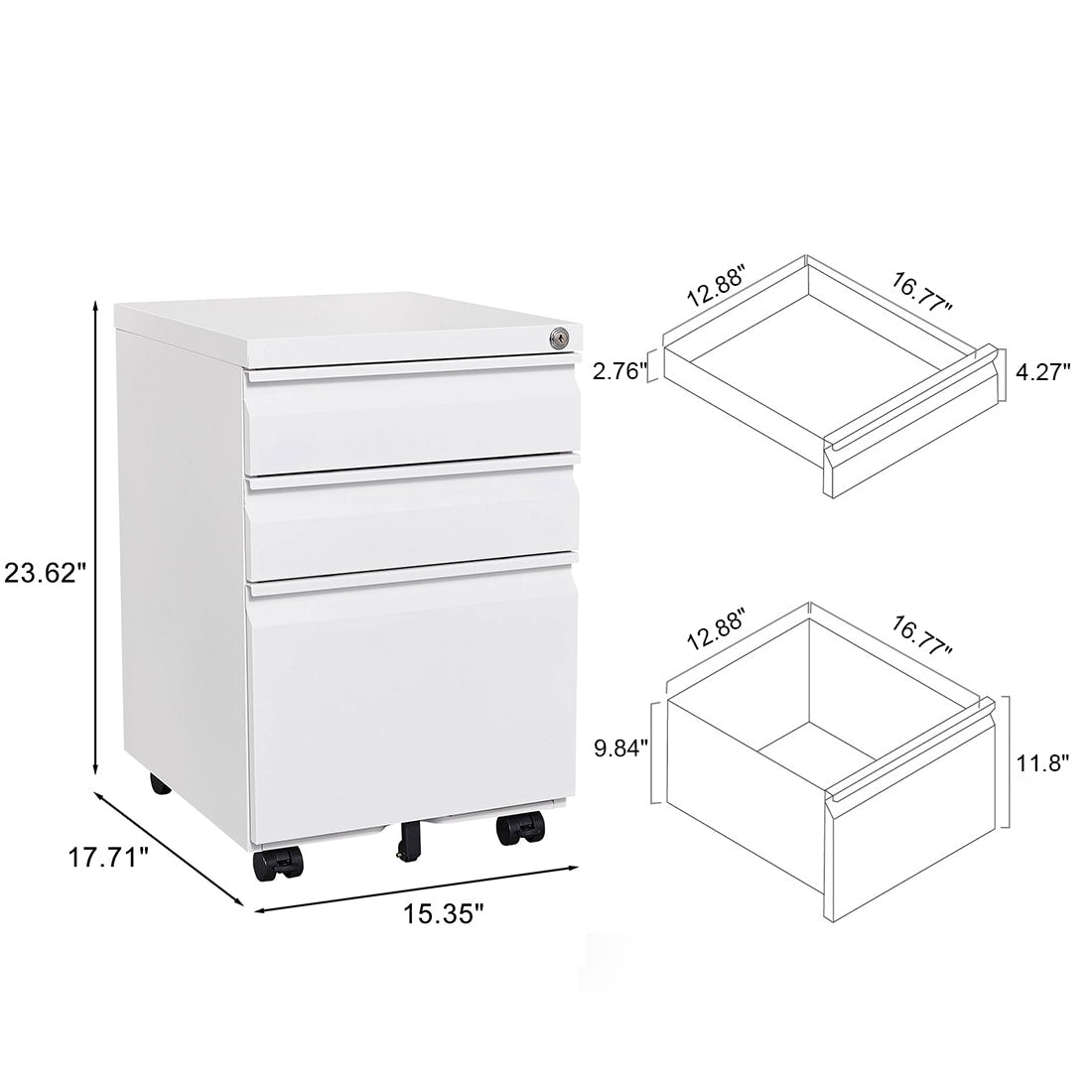 Maocao Hoom White 3-Drawer 15.35-in File Cabinet