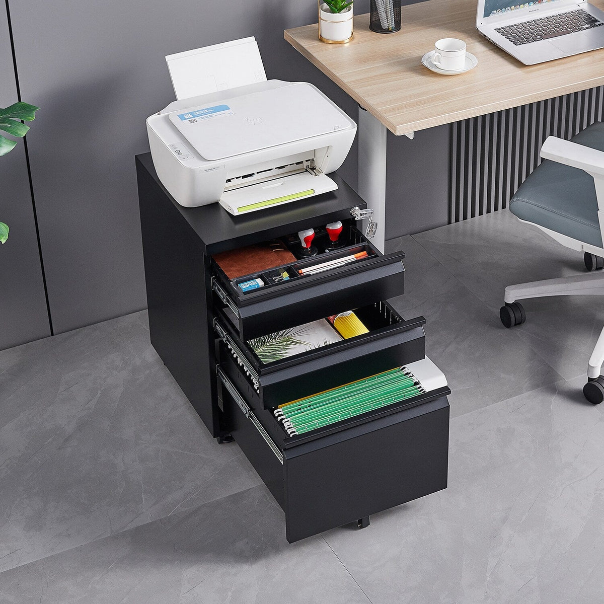 Maocao Hoom Black 3-Drawer 15.35-in File Cabinet