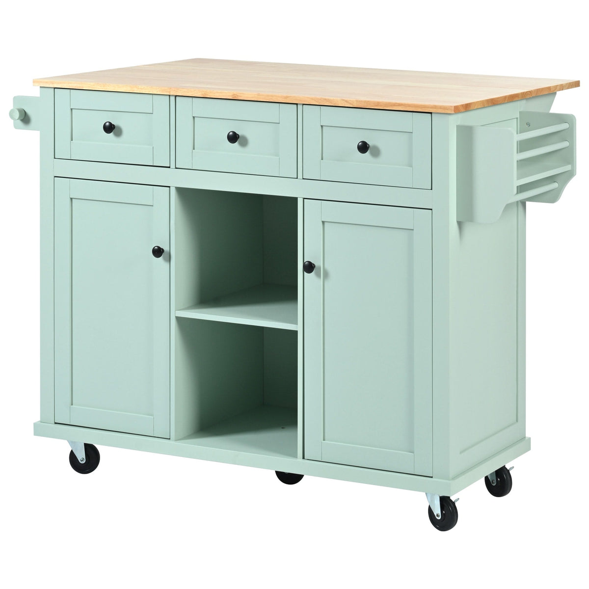 Runesay Green Mdf Base with Mdf Wood Top Rolling Kitchen Island (29.5-in x 53.1-in x 37.2-in)
