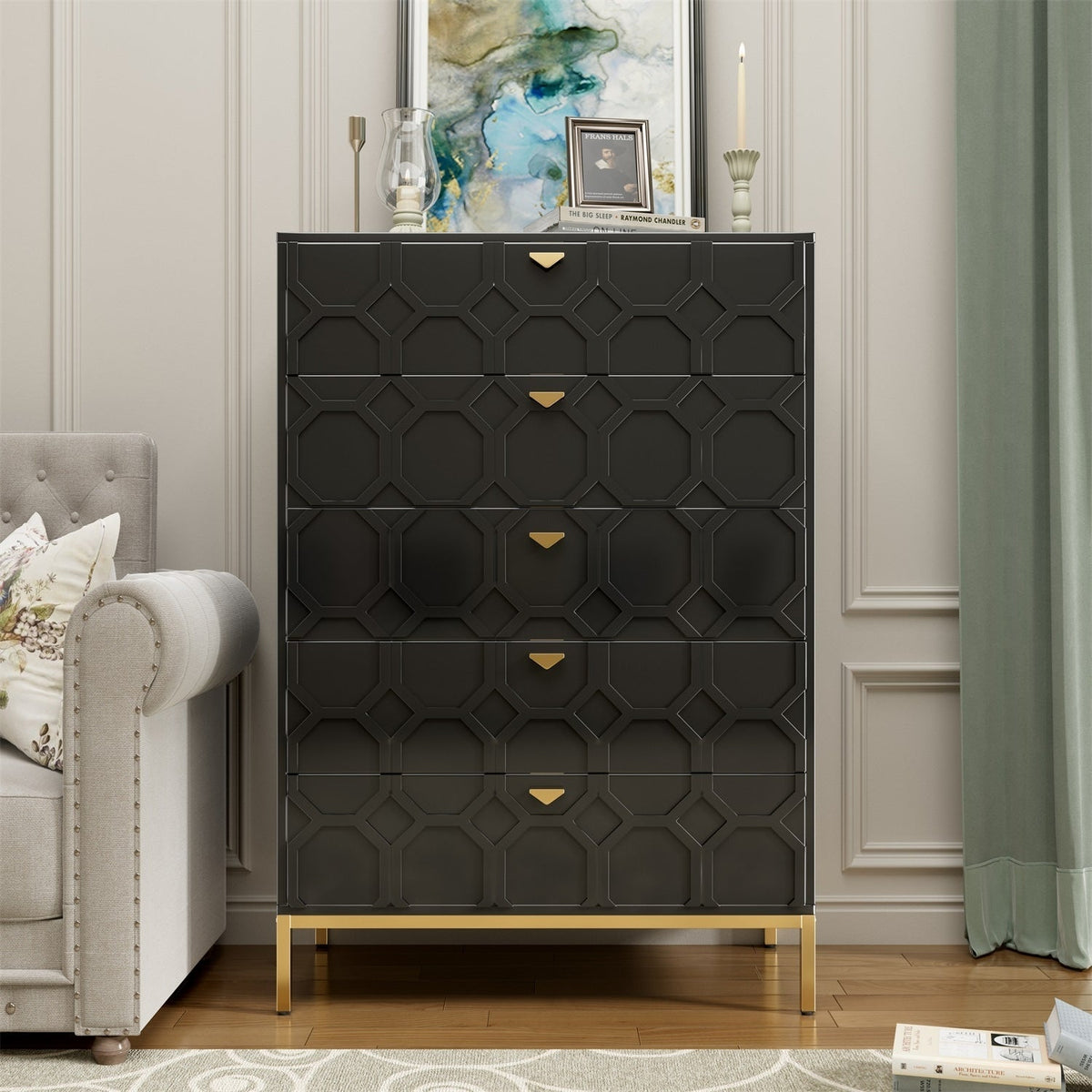 Mondawe 31.5 in. 5-Drawer  Chests Cabinet, Black