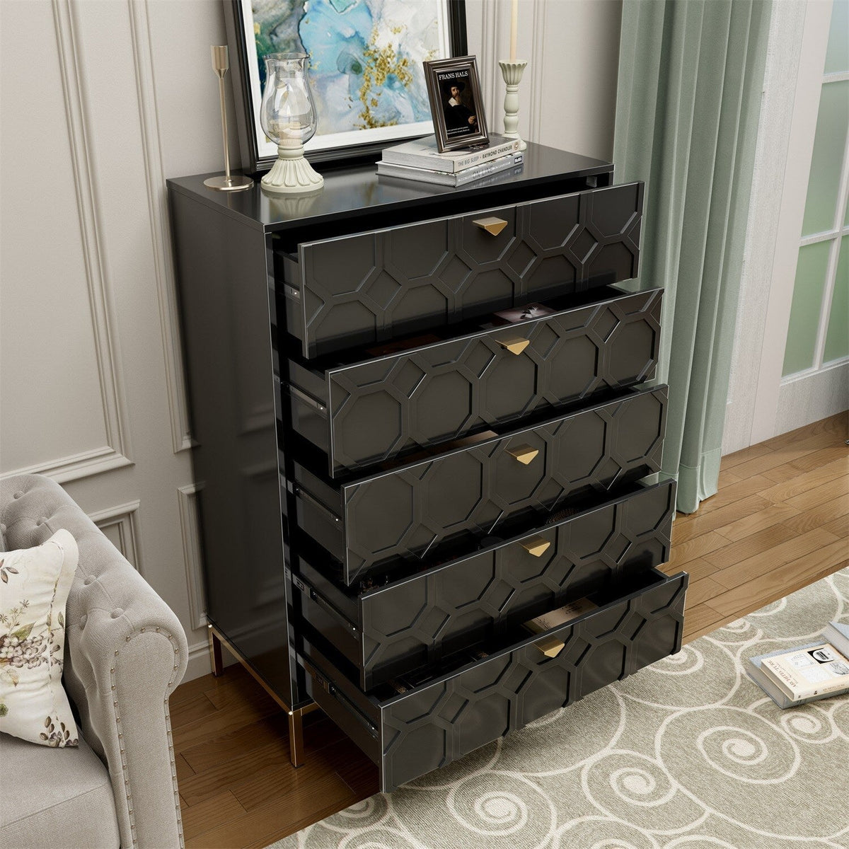 Mondawe 31.5 in. 5-Drawer  Chests Cabinet, Black