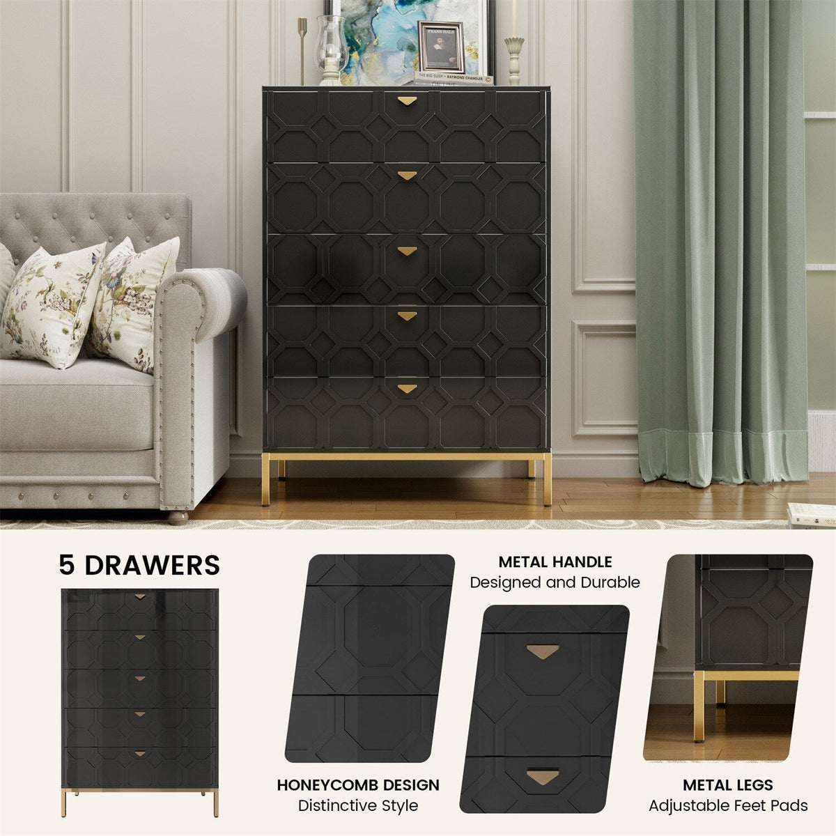 Mondawe 31.5 in. 5-Drawer  Chests Cabinet, Black