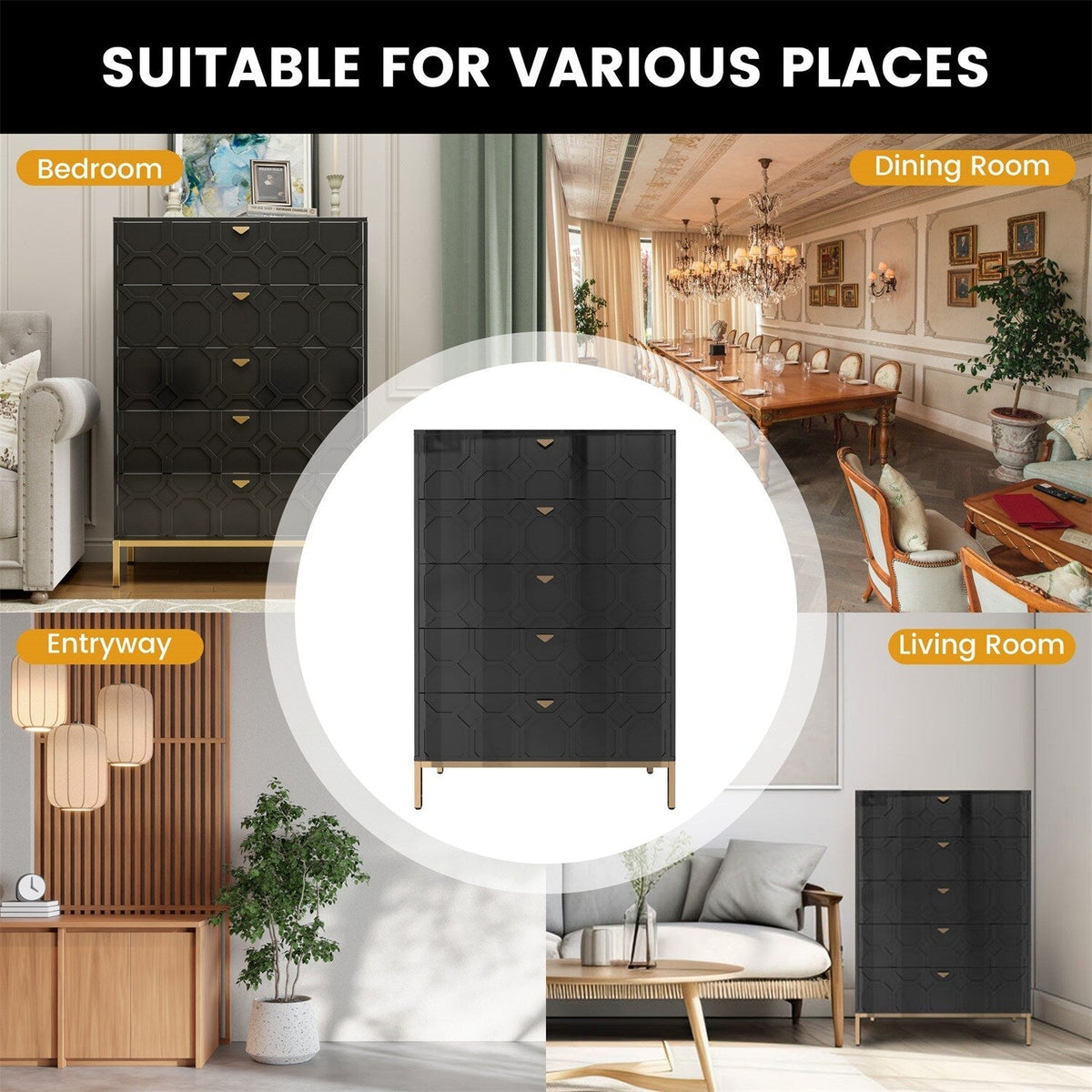 Mondawe 31.5 in. 5-Drawer  Chests Cabinet, Black