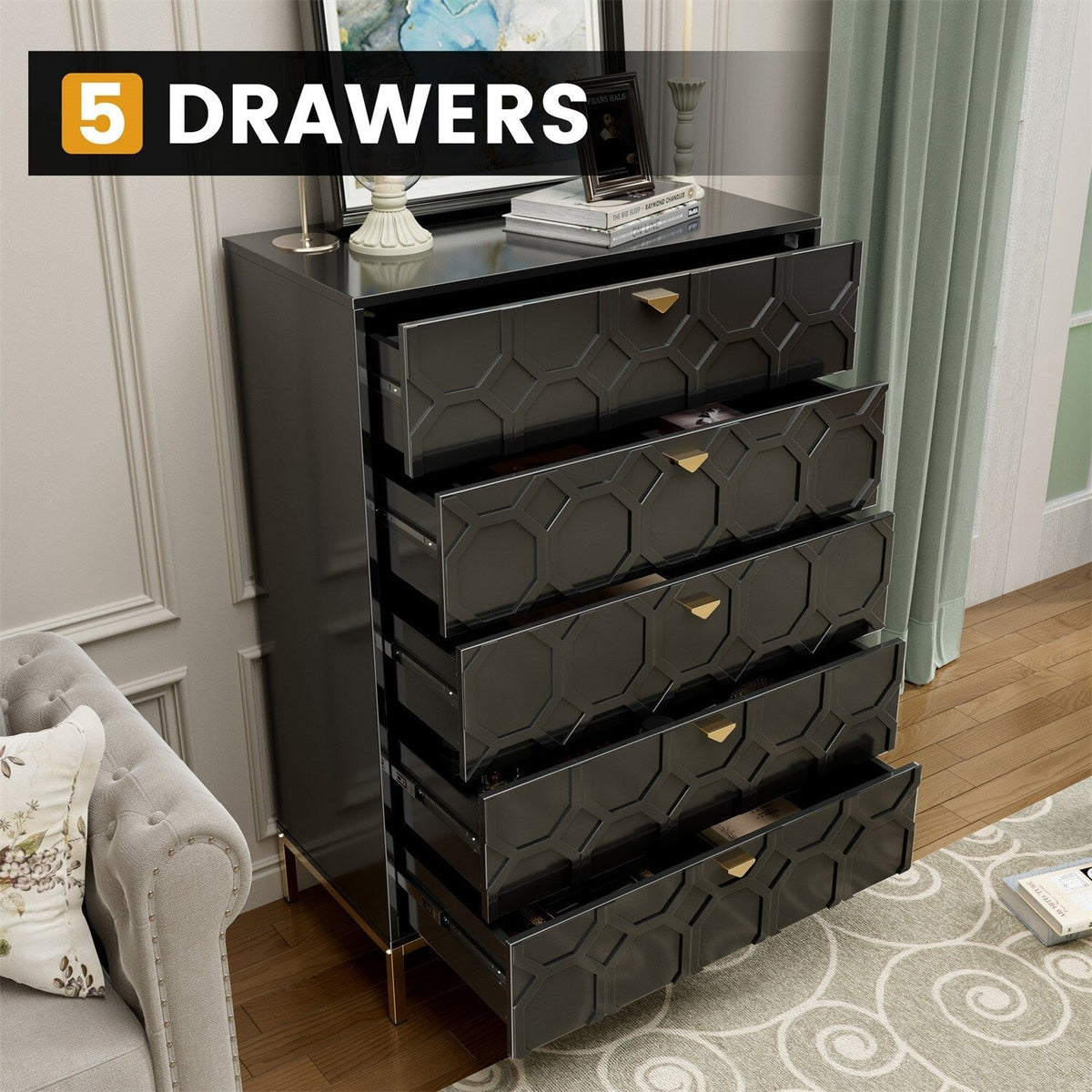 Mondawe 31.5 in. 5-Drawer  Chests Cabinet, Black