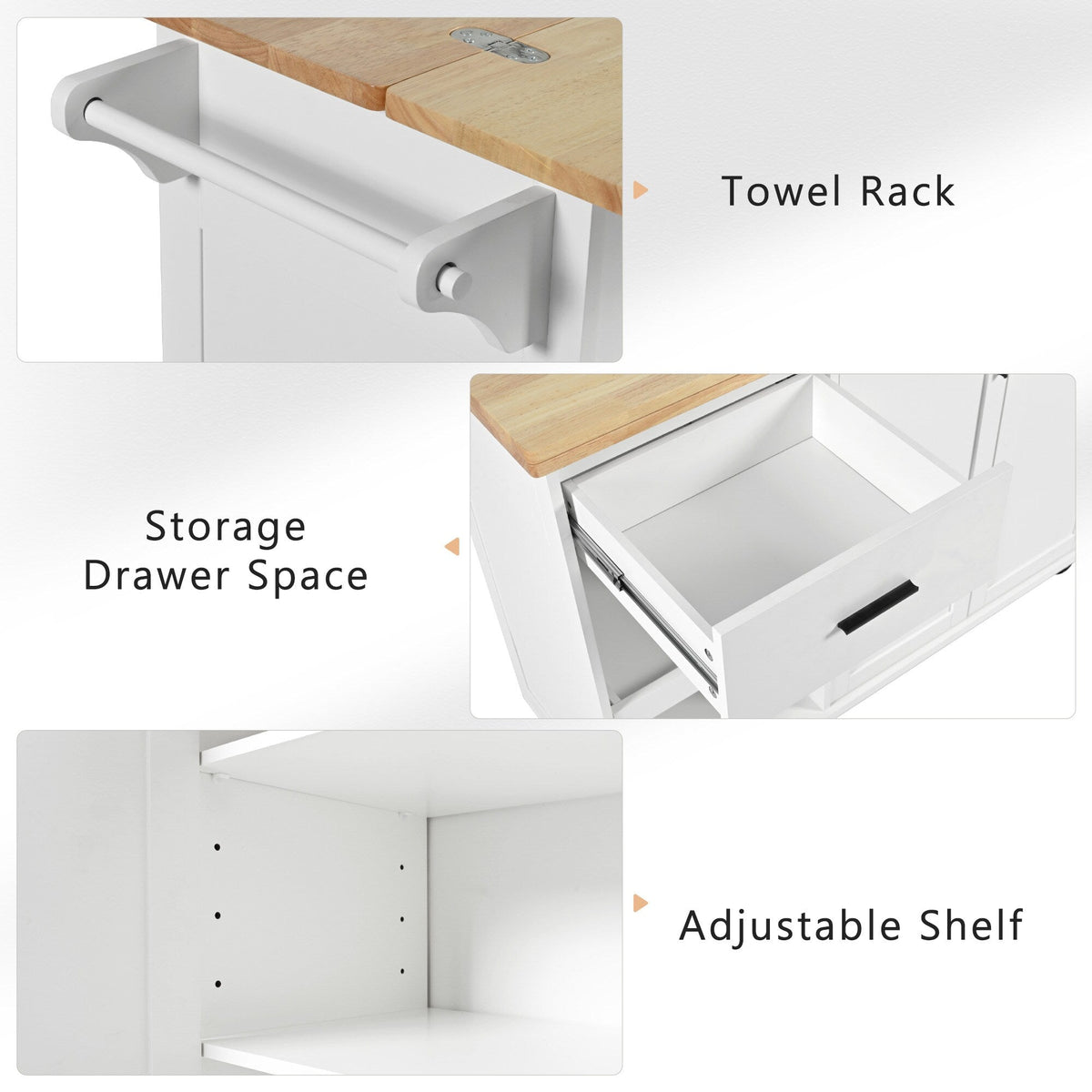 Runesay White Mdf Base with Mdf Wood Top Rolling Kitchen Island (33.2-in x 49.02-in x 37.54-in)