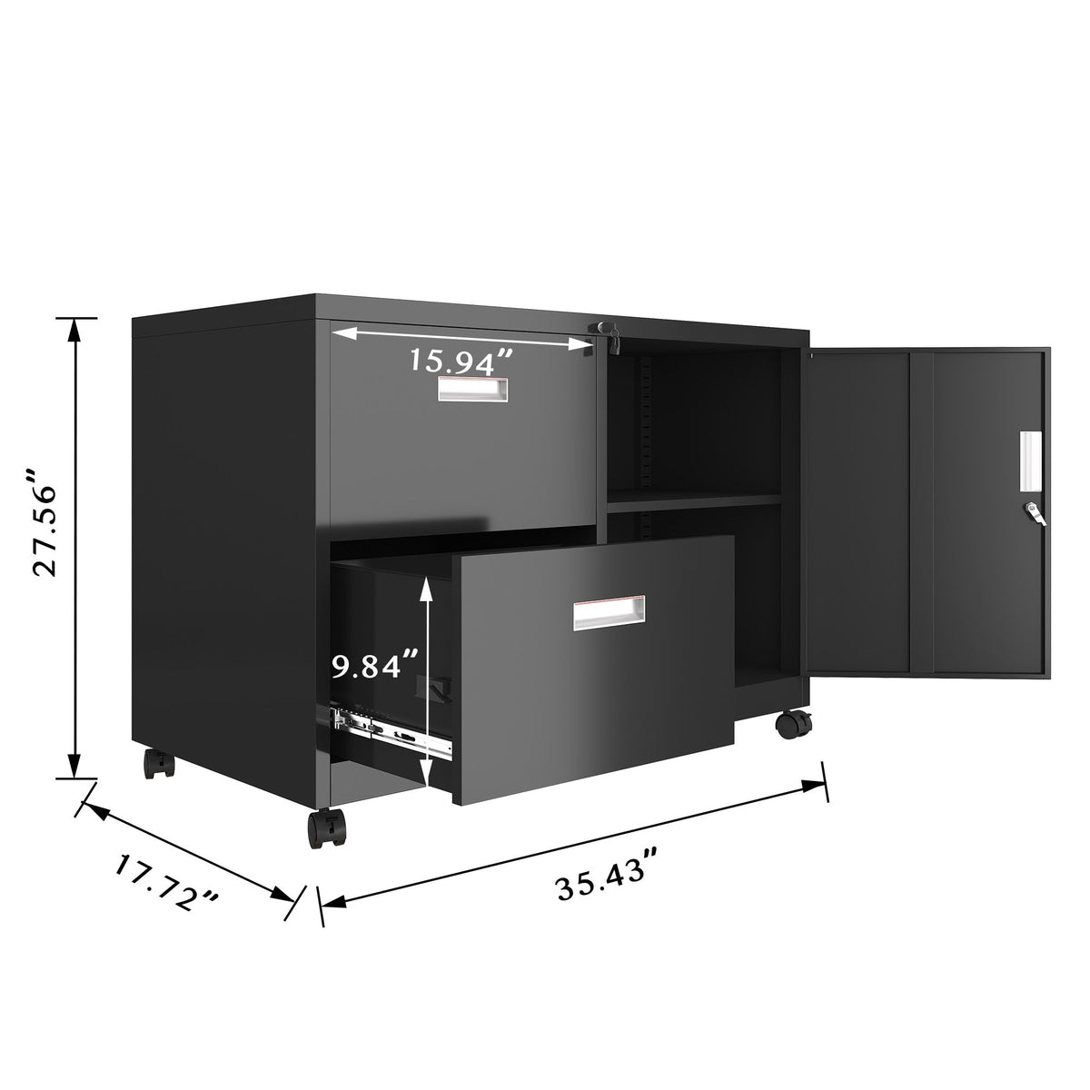 Maocao Hoom Black 2-Drawer 35.43-in File Cabinet