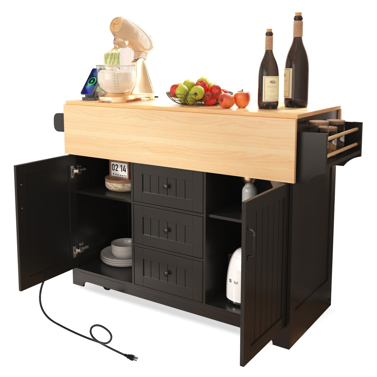 Runesay Black Mdf Base with Mdf Wood Top Kitchen Island (34-in x 55.75-in x 36.5-in)