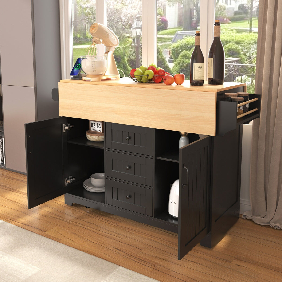 Runesay Black Mdf Base with Mdf Wood Top Kitchen Island (34-in x 55.75-in x 36.5-in)