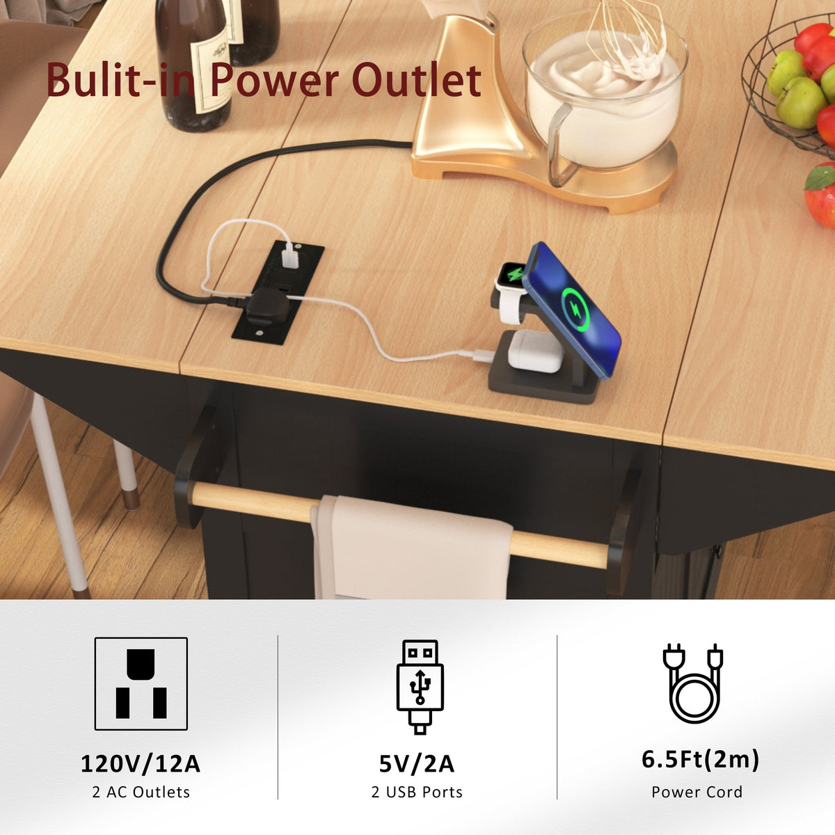 Runesay Black Mdf Base with Mdf Wood Top Kitchen Island (34-in x 55.75-in x 36.5-in)