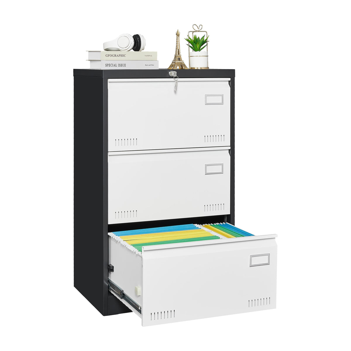 Maocao Hoom Black White 3-Drawer 23.62-in File Cabinet