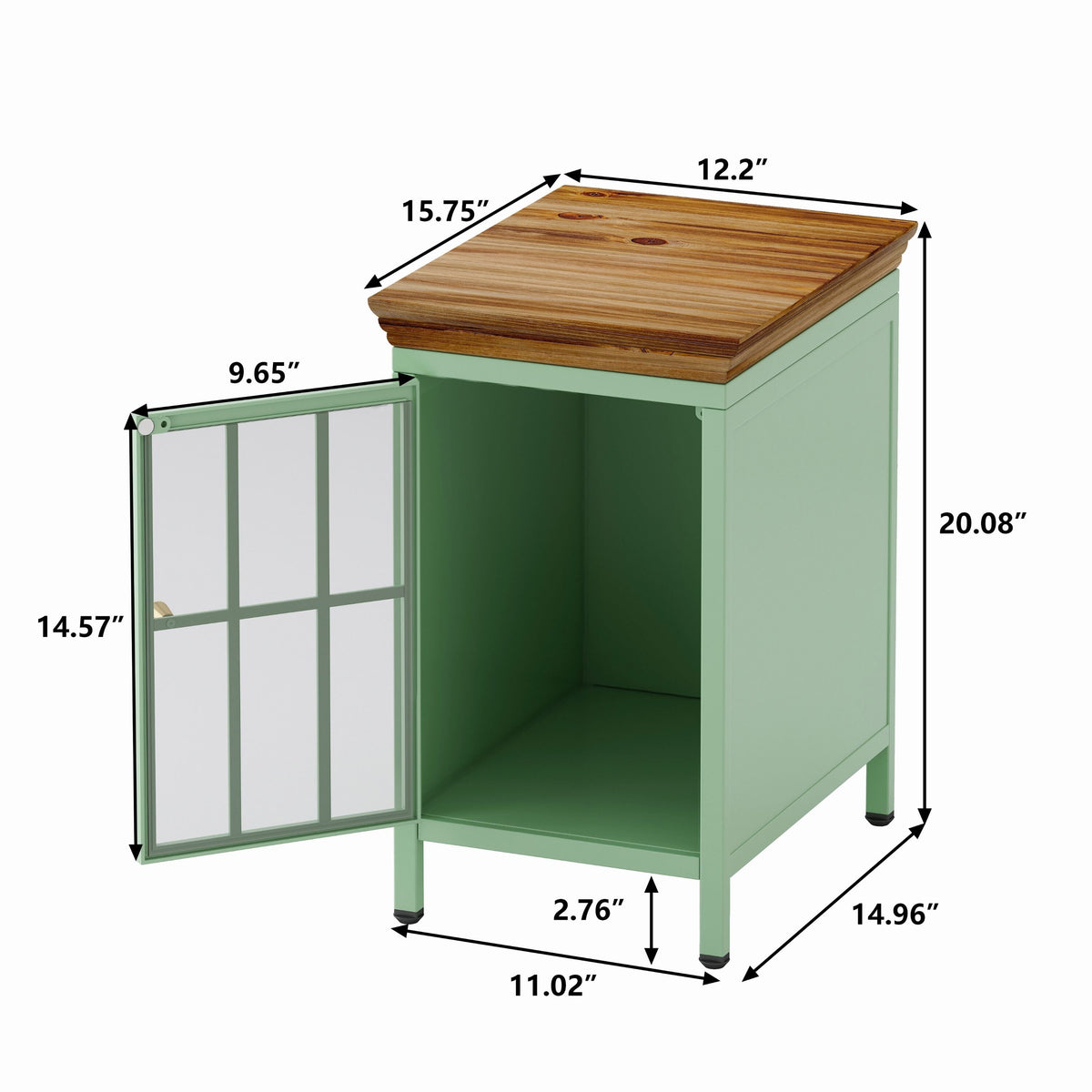 Maocao Hoom Nightstand with Storage Cabinet and Solid Wood Tabletop, Green