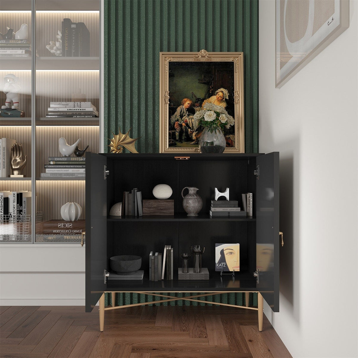 Mondawe 30 in. 2-Door Vintage Accent Cabinet Chests, Black