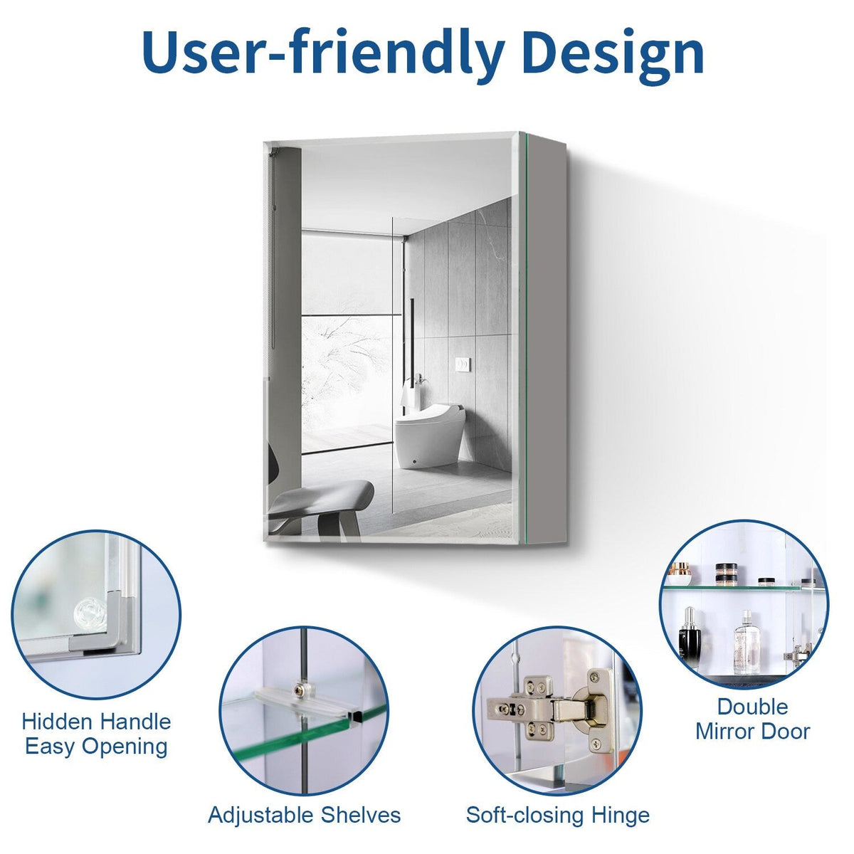 Forclover KF 20-in x 26-in Surface/Recessed Mount Satin Mirrored Soft Close Medicine Cabinet