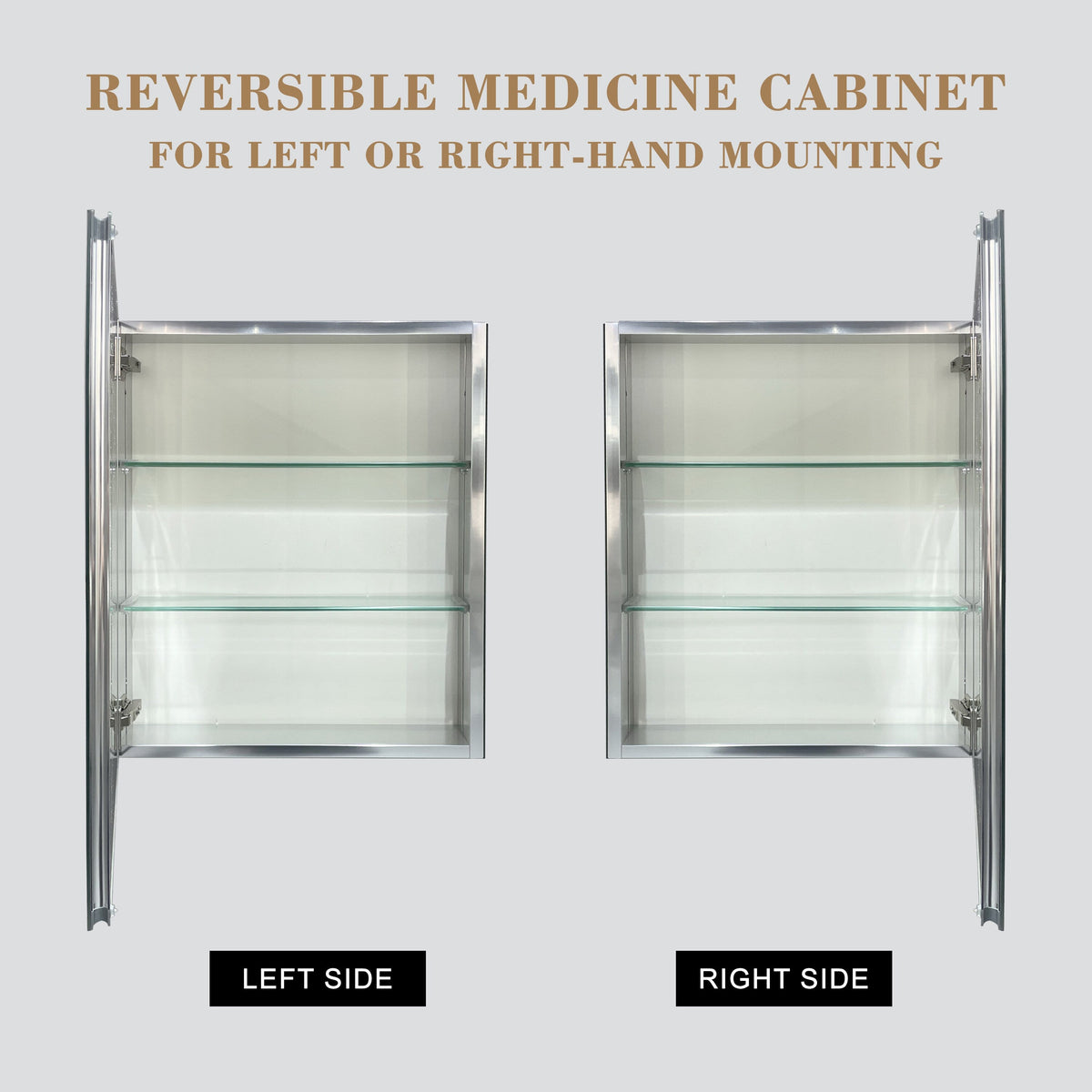 Forclover KF 20-in x 26-in Surface/Recessed Mount Satin Mirrored Soft Close Medicine Cabinet