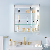 WELLFOR NIKA 20-in x 30-in Lighted LED Fog Free Surface/Recessed Mount Silver Mirrored Soft Close Medicine Cabinet with Outlet