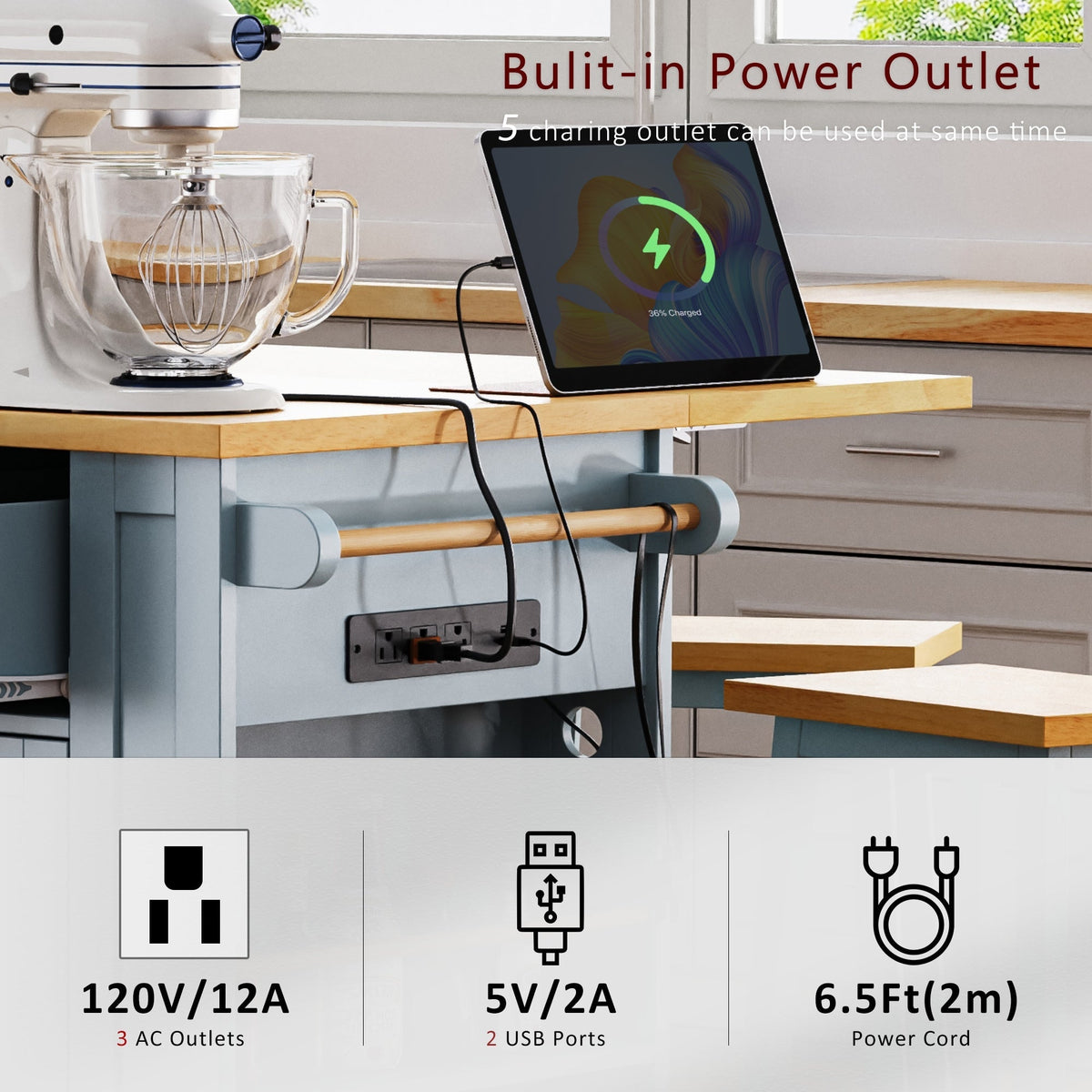 Runesay Gray Mdf Base with Mdf Wood Top Rolling Kitchen Island (29.52-in x 53.14-in x 36.4-in)